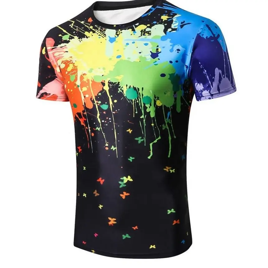 Short Sleeve Spatter Paint Printed Tee Shirt high quality printing 3d sublimation t shirt