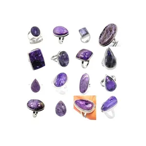 Gli uomini delle donne ovale rotondo pera piazza fancy rettangolo india naturale della pietra preziosa cabochon pietra 925 sterling argento charoite anello