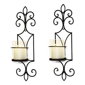 <b>Candle</b> Sconces <b>Wall</b> Decor Black <b>Candle</b> <b>Holder</b> for Pillar Rustic Decorative Metal <b>Candles</b> Set of 2 for Living Room - Product Image 1