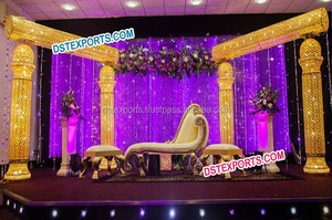 Escenario de boda con pilares de cristal dorado, último diseño, pilar de Metal de latón, nuevo estilo, conjunto de escenario de boda - Product Image 6