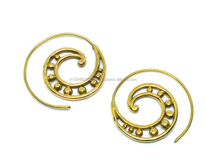 Boucles d'oreilles en spirale en laiton doré pour femmes, accessoires de bijoux en cerceau de style bohème, non allergiques - Product Image 3