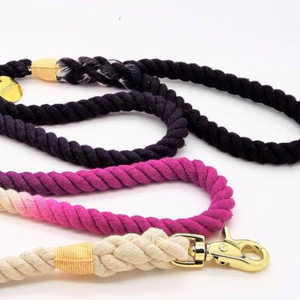 Correa para Perro de Cuerda de Algodón Arcoíris y Cuero de Primera Calidad, Correa para Perro de Cuerda con Degradado Morado, Ajustable - Product Image 1