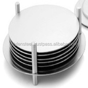 Ensemble de sous-verres en acier inoxydable, ensemble de sous-verres personnalisés en acier inoxydable, ensemble de 6 pièces sous-verres ronds avec support - Product Image 2