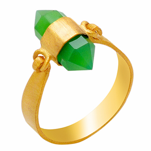 Forme de crayon vert Prehnite calcédoine pierre précieuse argent plaqué or bague bijoux bague à la mode romantique pour unisexe. - Product Image 1