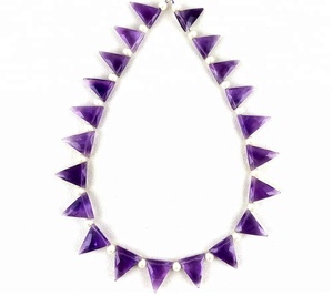 Piedras preciosas de amatista azul Natural, 1 hebra, forma triangular facetada, cuentas de Briolette, colección de piedras - Product Image 3