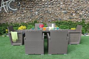 Ensemble de salle à manger en rotin poly moderne résistant aux intempéries, mobilier d'extérieur à cadre en aluminium teck pour hôtels et villas - Product Image 2