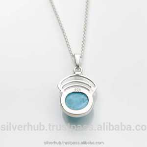 Exclusiva Plata de Ley 925 forma ovalada azul curación Larimar piedra preciosa colgante hecho a mano joyería para mujeres ODM OEM proveedor - Product Image 2