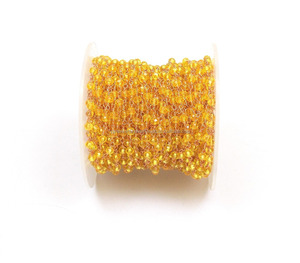 Abalorio de moneda de Rosario con cuentas de piedras preciosas naturales envueltas en alambre de cuarzo amarillo facetado hecho a mano de plata de ley chapada en oro - Product Image 1