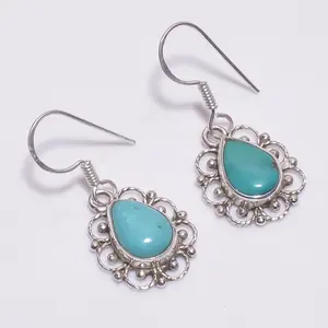 Pear shape blue turquoise 925 sterling silver wholesale earrings handmade jewelry gemstone silver earrings suppliers