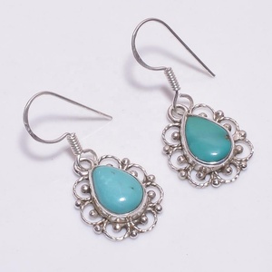 Forma de pera azul turquesa 925 plata esterlina pendientes al por mayor joyería hecha a mano piedras preciosas pendientes de plata proveedores - Product Image 1