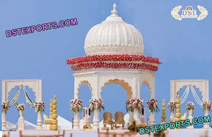 เสาคู่แบบดั้งเดิมพิธีแต่งงานแมนแด็ปอินเดียทำจากไม้แมนเด็บไม้สีขาวหรูหราสีทองรอบแต่งงานสหรัฐอเมริกา - Product Image 4