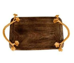 Vente en gros de nouvelles tendances assiette de rangement en bois plateau de service plateau en bois personnalisé avec poignée en métal plats de service - Product Image 1