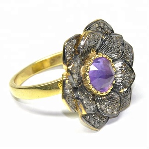 Bague florale améthyste en argent sterling 925 pavé de diamants bijoux bague à la mode pour fiançailles de mariage ou anniversaire pour les femmes. - Product Image 4
