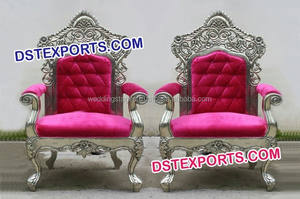 Chaises de trône de mariage élégantes en argent blanc Ensemble de chaises de scène de princesse élégantes Matériau en bois pour l'application de la mariée - Product Image 5