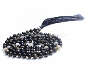 High Quality Handcrafted 8 mm <b>Obsidian</b> Natural Round Beads Classic Knotted Yoga Mala Necklace Unisex for Gifts and Parties - Product Image 6