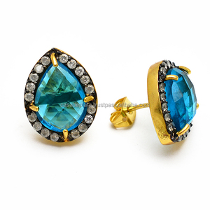 Pendientes de piedra lunar chapados en oro hechos a mano de Plata de Ley 925 sólida, joyería hecha a mano de Casa De Plata para regalos de fiestas - Product Image 2