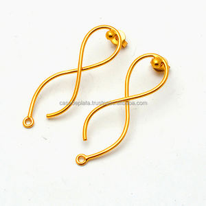 Solid 925 <b>Sterling</b> <b>Silver</b> Vintage Design Stud <b>Earrings</b> Plain Gold Plated with Pearl for Gift Hoop <b>Drop</b> Shape Lovers Pattern - Product Image 2