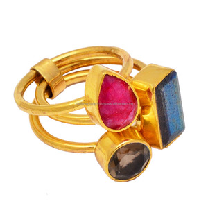Anillo de plata de primera ley con gema de rubí para mujer, sortija, plata esterlina 925, oro de Rubí, labradorita Natural, diseño hecho a mano - Product Image 1