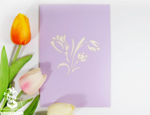 การ์ดดอกไม้ การ์ดอวยพรทุกวัน ดอกทิวลิปสีม่วง ป๊อปอัพการ์ด ทําด้วยมือ ขายส่งงานฝีมือ - Product Image 6