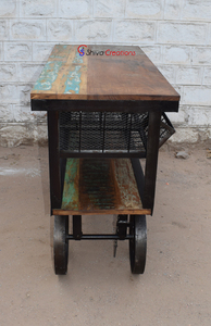 Chariot de cuisine industriel vintage en fer et bois, meubles de maison, îlots de cuisine et chariots - Product Image 4