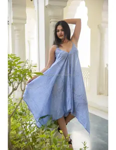 Baju Wanita Katun Panjang, Baju Syal Wanita Motif Blok Tangan India, Baju Gaun Sarung Katun Panjang