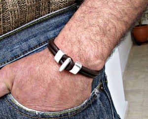 <b>Mens</b> Leather Bracelet Leather <b>Men</b> Bracelet Cuff Brown Black - Product Image 1