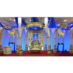 Best Wedding <b>Elephant</b> Teeth Mandap Fiji Fascinate Look Mandap <b>Decors</b> Unique Wooden Look Fiber Akshara Mandap setup Florida - Product Image 1