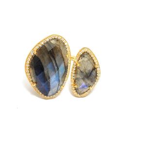 Bague en plaqué or Labradorite CZ, ensemble de 2 pierres - Product Image 1