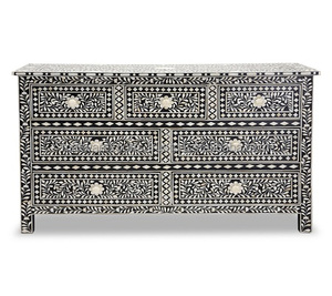 Cómoda de Madera Maciza con Incrustaciones de Hueso y Diseño Floral Marroquí Moderno para Sala de Estar - Product Image 1