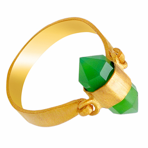 Forme de crayon vert Prehnite calcédoine pierre précieuse argent plaqué or bague bijoux bague à la mode romantique pour unisexe. - Product Image 3