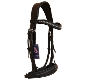 บังเหียนม้าหนังแท้สีดำน้ำตาลคุณภาพสูง พร้อมสายบังเหียนและหัวเข็มขัดสแตนเลส  สามารถปรับแต่งโลโก้และขนาดได้ - Product Image 1