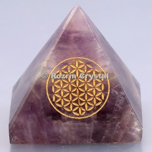 Chakra Gemstone Healing Pyramid | Handmade <b>Amethyst</b> Reiki Set with Carved Crystal <b>Bracelet</b> for Love Rituals Gift From Gujarat - Product Image 1