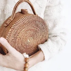 Bolso redondo de ratán de Bali, bolsos hechos a mano de estilo 2019, compra en gran cantidad