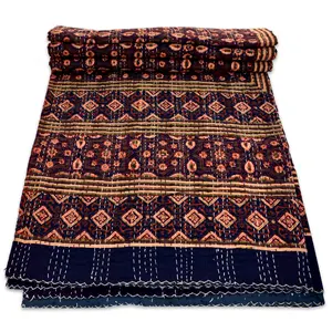 Juego de dormitorio moderno diseñador Kantha acolchado 100% colcha de algodón hecho a mano multicolor tamaño Queen hogar ecológico para todas las estaciones - Product Image 1