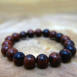 สร้อยข้อมือลูกปัดหินออบซิเดียนธรรมชาติทำจากหินอัญมณีมะฮอกกานีแจสเปอร์ - Product Image 1