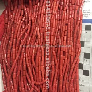 Natural Coral <b>Red</b> Drum Shape Loose Tube <b>Beads</b> 2-4 mm Size Gemstone Strand Third Party Certified Italy Origin Coszcalt Exports - Product Image 1