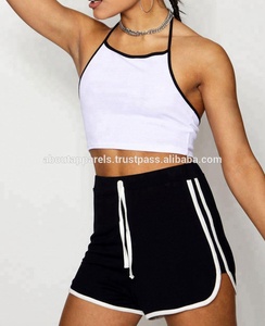 Pantalones cortos vaqueros femeninos de cintura media personalizados a granel, pantalones cortos informales para mujer, pantalones cortos de corredor con ribete de contraste - Product Image 2