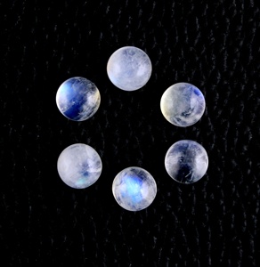 Cabujones de piedra lunar arcoíris Natural 2 gemas de forma redonda de 7mm de Fuego Azul liso piedras preciosas sueltas blancas para la fabricación de joyas - Product Image 5