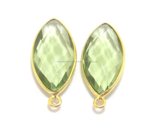 Piedra preciosa de amatista verde, fianza única, fabricación de joyas chapadas en oro, forma de marquesa, bisel facetado, Conector de piedra natal, estilo de encanto - Product Image 5