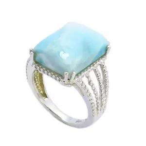 Hemelsblauwe Larimar Ring Indian Fashion Sieraden Massief Edelsteen Ringen 925 Sterling Zilveren Sieraden Leveranciers Exporteurs