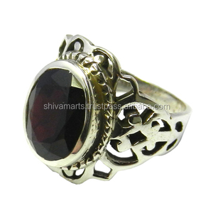 แหวนพลอยโกเมนสีแดงแท้ทำด้วยมือ925เครื่องประดับเงินสเตอร์ลิงแหวนเวอร์เมิลผู้จัดจำหน่ายและผู้ส่งออก - Product Image 3