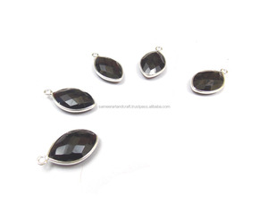 Conector de Joyería Boho con Bisel de Plata de Ley 925/Latón Chapado, Cuarzo Ónix Negro de 9x15mm, Gema Natural, Forma Marquesa, de Moda - Product Image 5