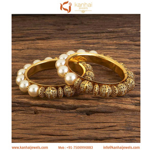 Brazaletes de perlas clásicas, chapado en oro, 18011 - Product Image 1