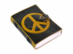 Sombra celta Diseño de signo de la paz Cuero genuino Diario de color amarillo y negro Cuaderno de diario en blanco Libro ecológico de sombras - Product Image 4