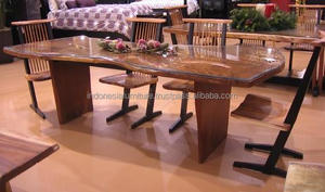 Juego de Mesa y Bancos de Comedor de Madera Maciza de Suar con Acabado Antiguo Moderno, Tablero con Borde Natural para Hogar, Oficina, Baño o Entrada - Product Image 2