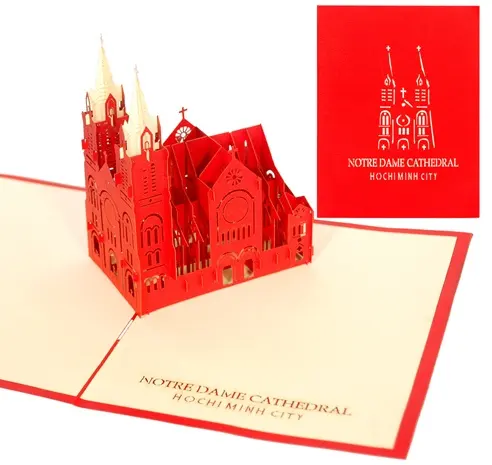 Pretty Ha Noi's church Special Building Greeting Pop up Card Made in Vietnam Contact us for Best Price