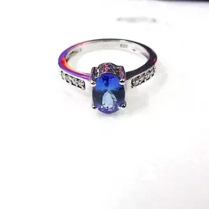 Commercio all'ingrosso regolabile Fine Blue Gemstone Jewelry anelli in argento placcato platino donna anelli in argento Sterling 925 con pietre preziose
