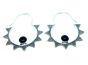 Pendientes de ónix negro chapados en plata de ley 925, estilo religioso bohemio, patrón de número de piedra Natural, pendientes de aro de joyería de latón - Product Image 2