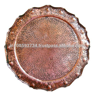Bandeja de servicio de cobre martillado de lujo moderno nórdico bandeja de servicio de forma redonda decorativa - Product Image 3