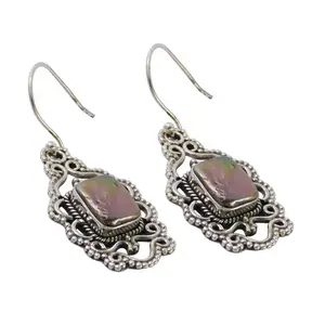 Belle perle boucle d'oreille bijoux en pierres précieuses solide 925 boucles d'oreilles en argent sterling fin bijoux faits à la main fournisseurs et exportateur